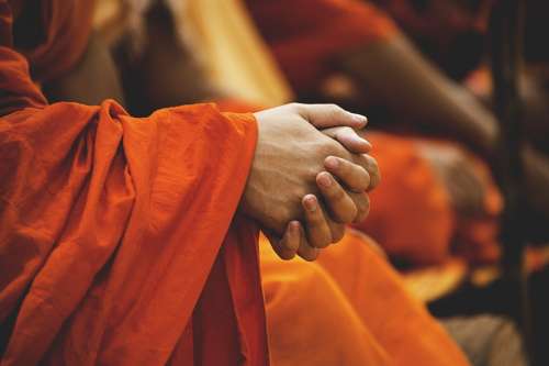 Blur Buddhism Ceremony Folded Hands Close-Up