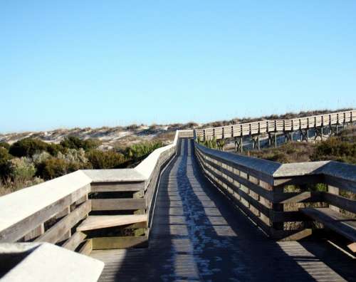 Boardwalk Sand Dune Rails Wooden Beach Shadows