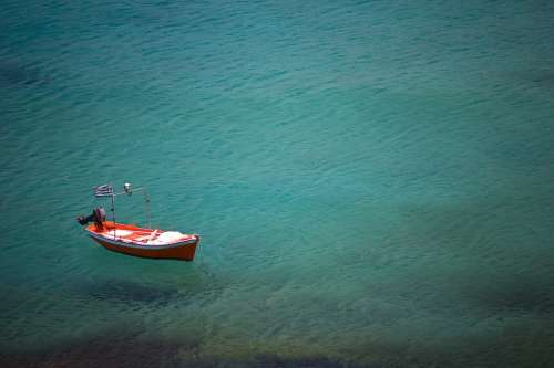 Boat Ocean Alone Single Floating Clear Water Sea