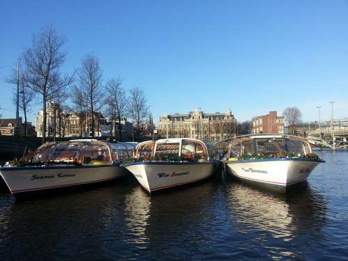Boats Amsterdam Canal Channel Holland Netherlands