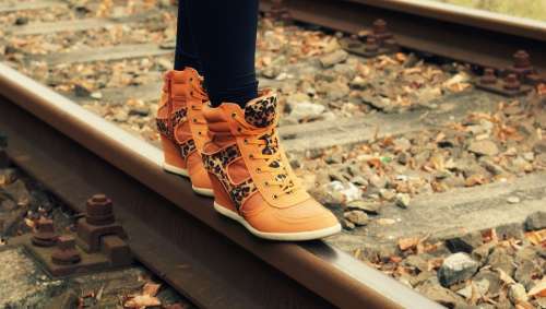 Boots Travel Railroad Tracks Railway Shoes Feet