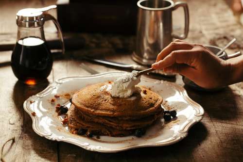 Bread Breakfast Food Pancakes Plate Table