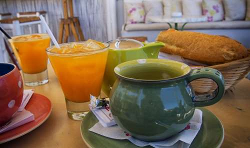 Breakfast Tea Orange Juice Bread Restaurant