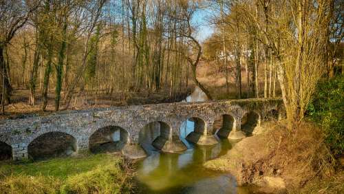 Breau France Footbridge Water Landscape Historic