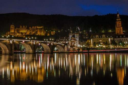 Bridge Heidelberg Germany River City Night Castle