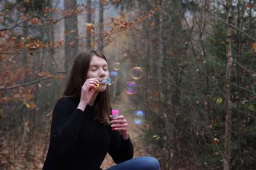 Bubbles Trees Forest Girl Nature