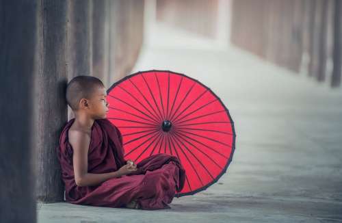 Buddhism Monk Monastery Umbrella Asia Boy