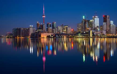 Buildings Cn Tower Canada Colorful Night Ontario