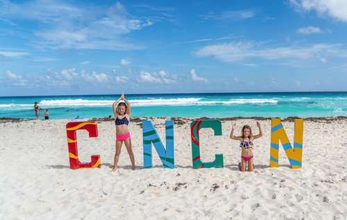 Cancun Mexico Sign People Person Beach Fun