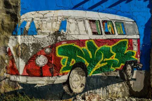 Car Volkswagen Vintage Graffiti Retro Wall Old