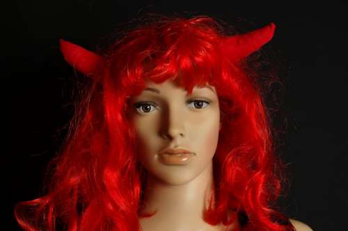 Carnival Dress Devil Horns Red Hair Panel Doll