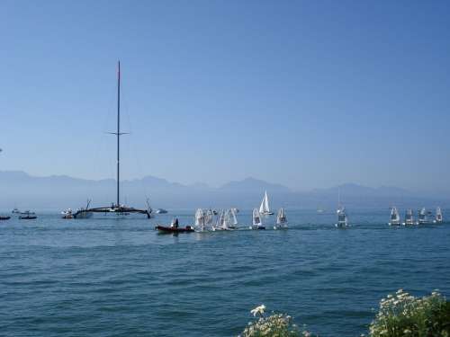 Catamaran Alinghi Lake Geneva Lausanne Switzerland