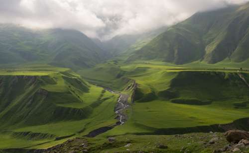 Caucasus Georgia Military Highway Green Landscape