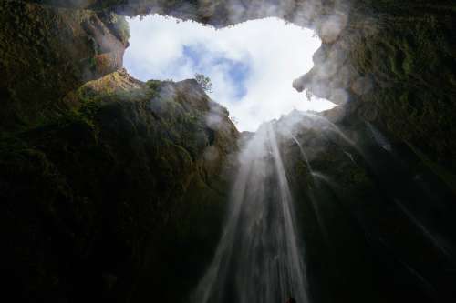 Cave Pit Waterfall Inside Deep Down Looking Up