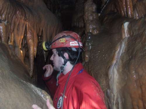 Caver Cave Fatigue Stalactite Close Karst Stone