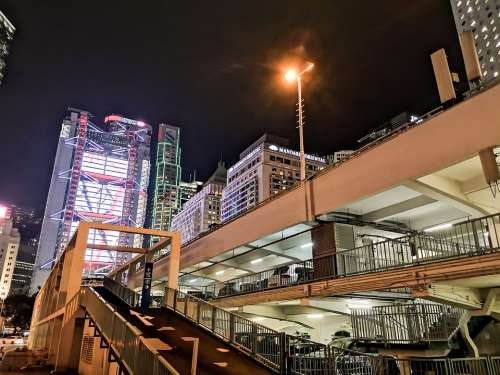 Central Hong Kong Night Street View Asia Hsbc