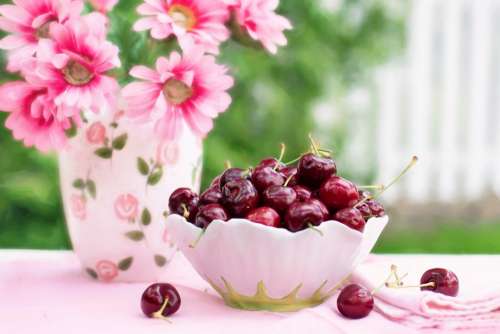 Cherries In A Bowl Fruit Summer Breakfast