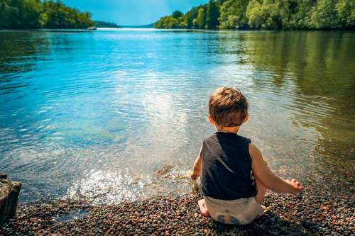 Child Boy Lake Water Playing Toddler Kid Little