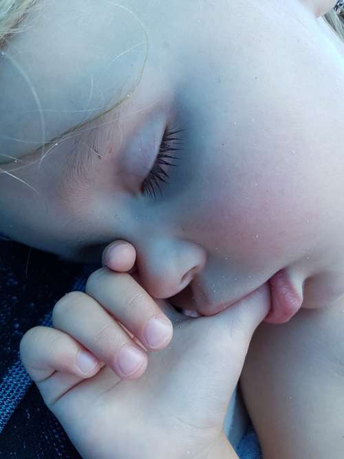 Child Sleep Finger Blonde Girl Kid