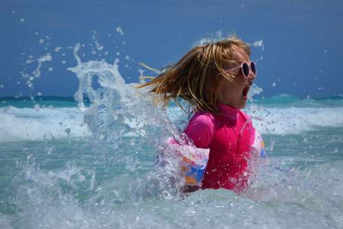 Child Girl Sea Waves Fun Ocean Wetsuit