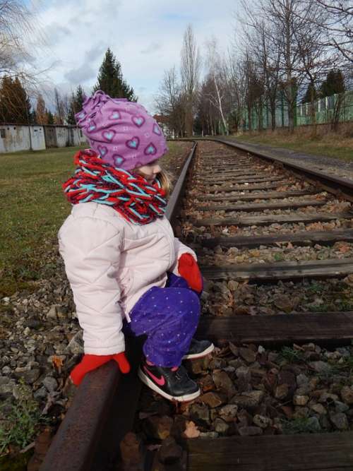 Child Baby Girl Track Landscape Winter