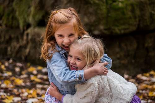 Children Sisters Cute Fun Girls Happiness Happy