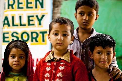 Children Girl Boy Man India Nepal Group People
