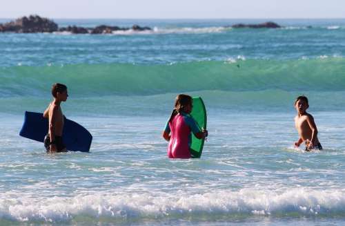 Children Beach Swim Surf Surfboard Sea Vacations