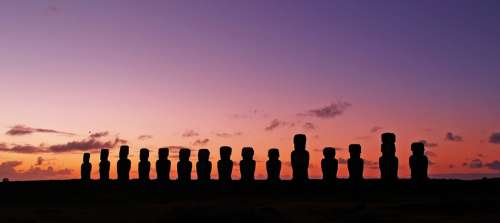 Chile Easter Island Statues Silhouettes Ancient