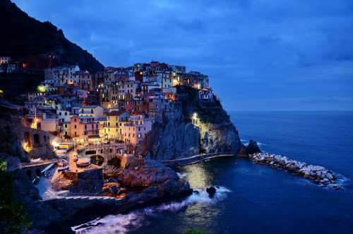 Cinque Terre Italy Rocks Sea Water Sunset Stone