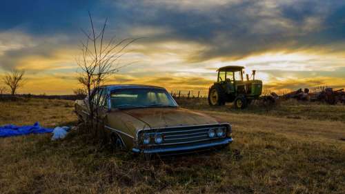 Classic Car Sunset Country