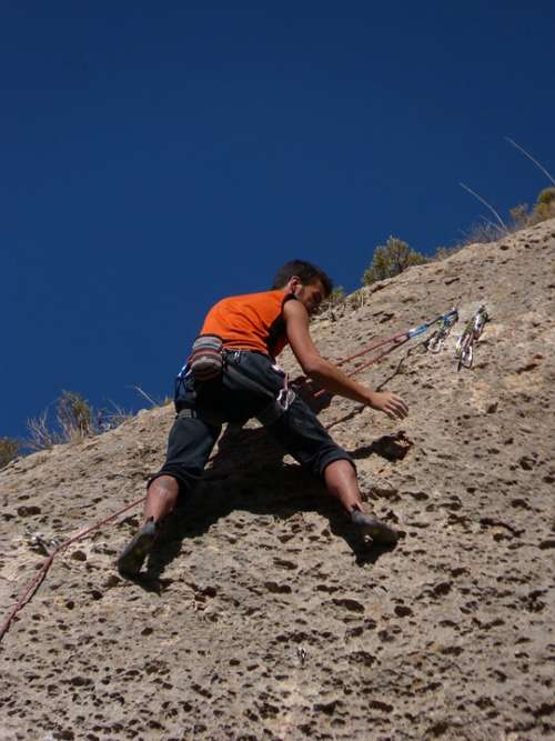 Climber Escalation Top Rock Rope Mountain Nature