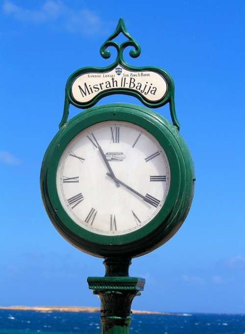 Clock Stand Beach Sea Time Malta Bugibba