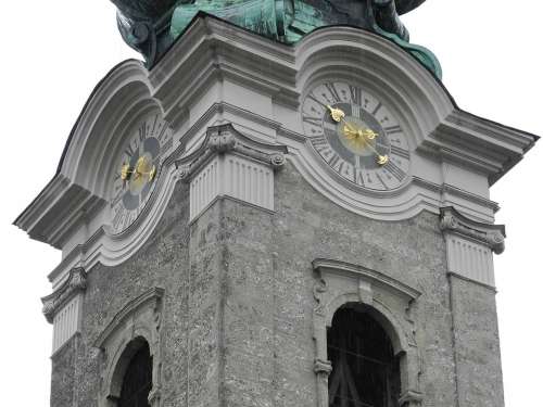 Clock Tower Church Rain Salzburg