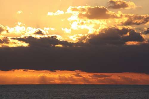 Clouds Sunset Evening Landscape Orange Sea