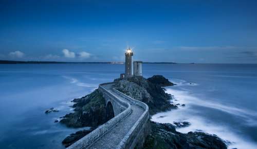 Coast Concrete Lighthouse Ocean Rocks Sea