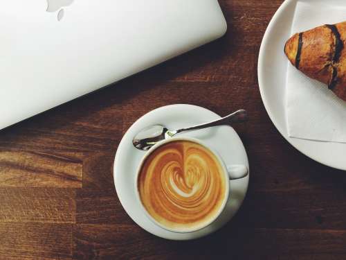 Coffee Espresso Croissant Table Latte Art
