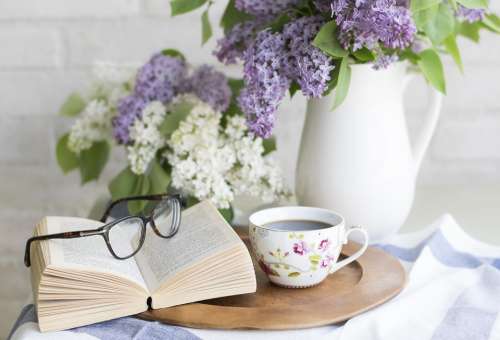 Coffee Book Flowers Setting Romantic Rustic