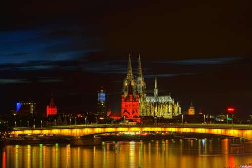Cologne Dom Night Photograph Landmark Building