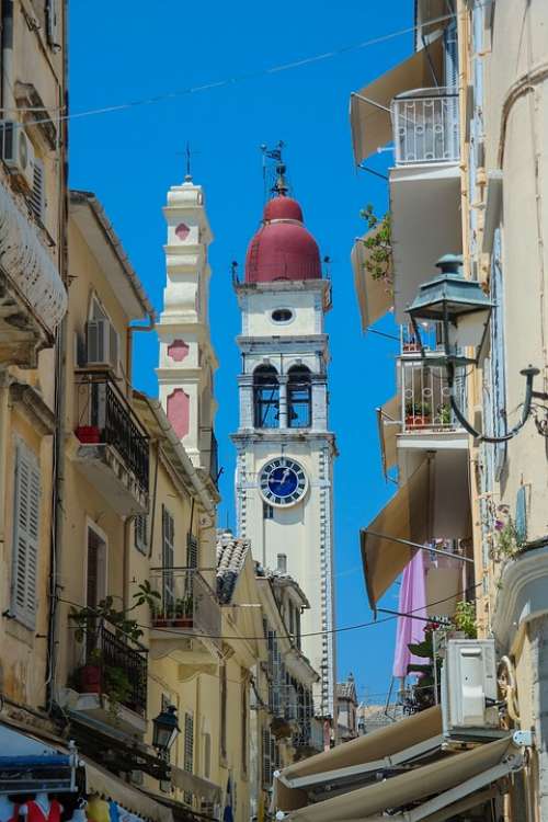 Corfu Town Kerkyra Historic Center Steeple