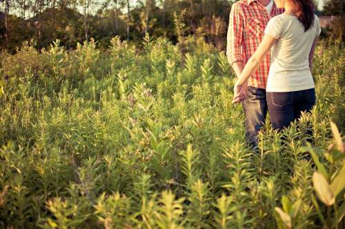 Countryside Couple Engaged Environment Field Grass