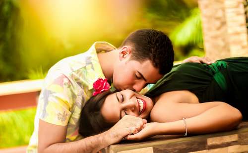 Couple Kissing Lying Relaxing Together Happiness