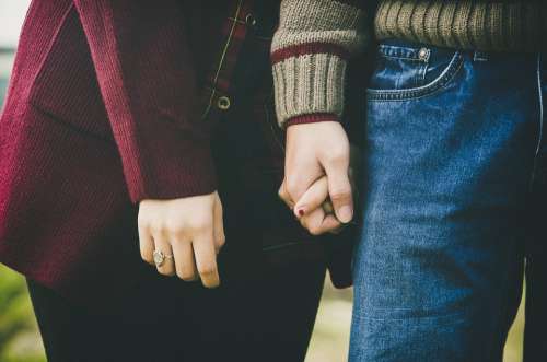 Couple Holding Hands Love Together Jeans Casual