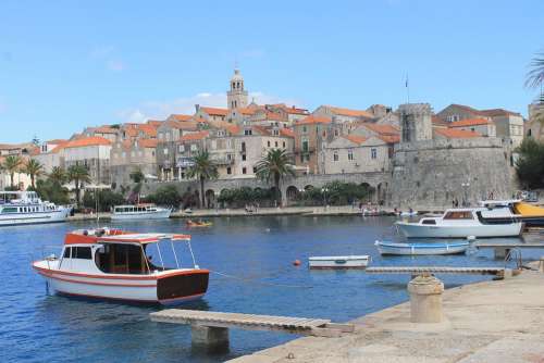 Croatia Korcula Water Sea Port Pier Ship Old