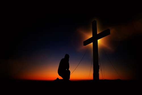 Cross Sunset Humility Devotion Silhouette Human