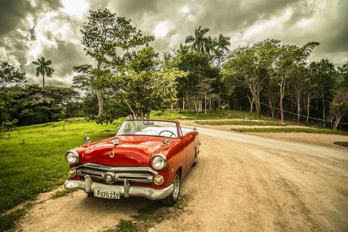 Cuba Oldtimer Old Car Forest Red Travel Car