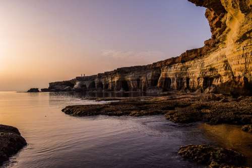 Cyprus Coast Cliff Cavo Greko National Park Sunset