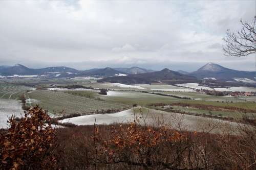 Czech Central Mountains Landscape Panorama Winter