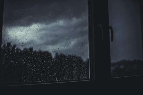 Dark Rain Raindrops Wet Window Gloomy