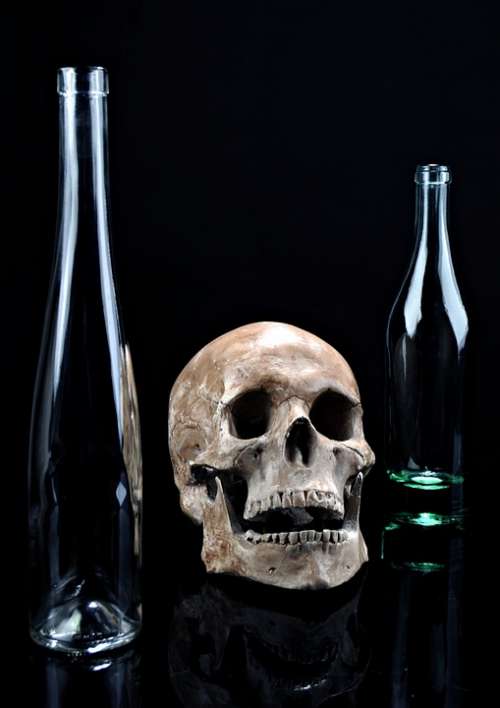 Death Skull Glass Dark Composition Bottle Black